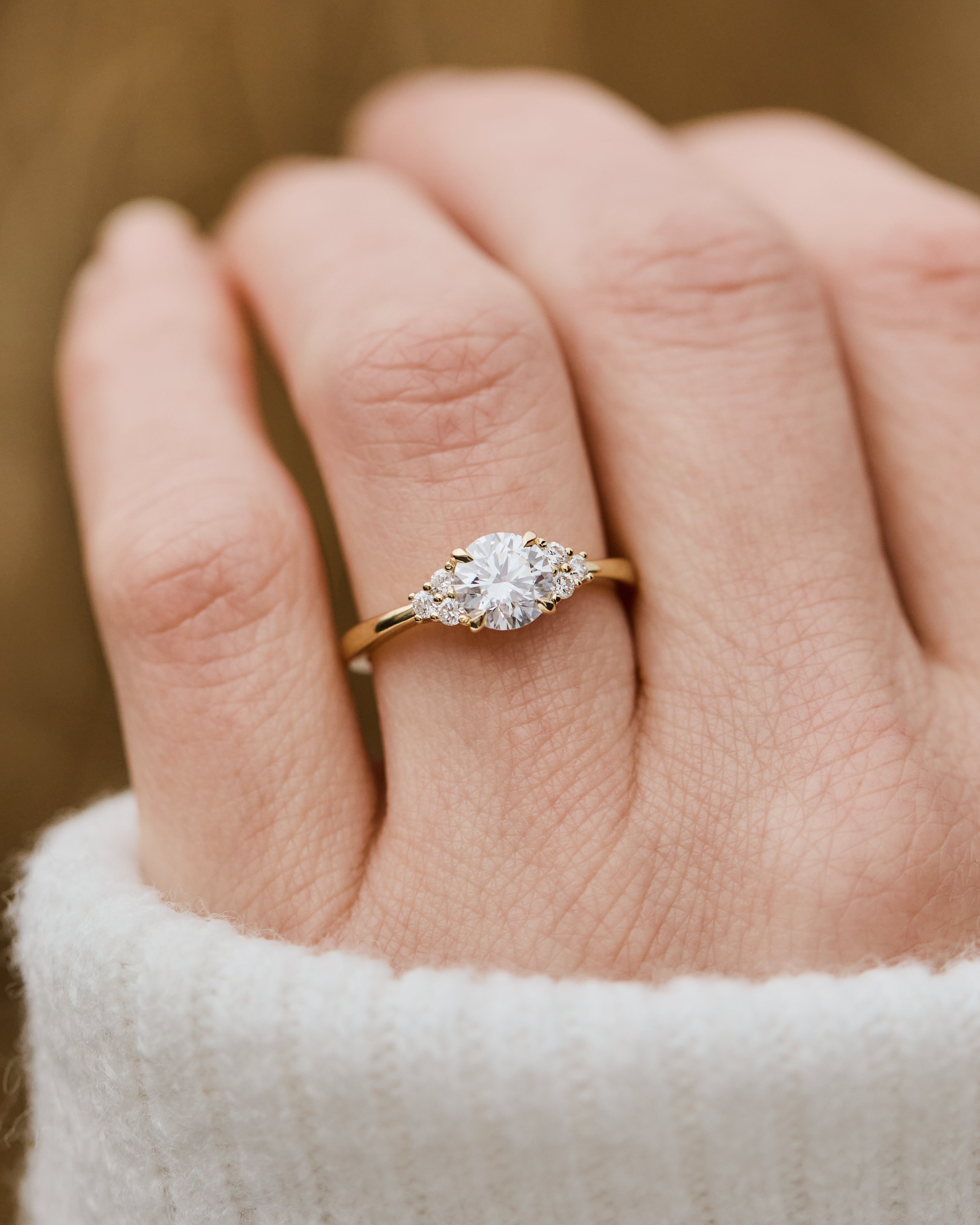 round lab grown diamond yellow gold engagement ring