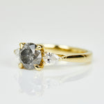 18ct yellow gold salt and pepper round brilliant cut diamond engagement trilogy ring