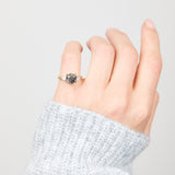 18ct yellow gold salt and pepper round brilliant cut diamond engagement trilogy ring