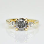 18ct yellow gold salt and pepper round brilliant cut diamond engagement trilogy ring
