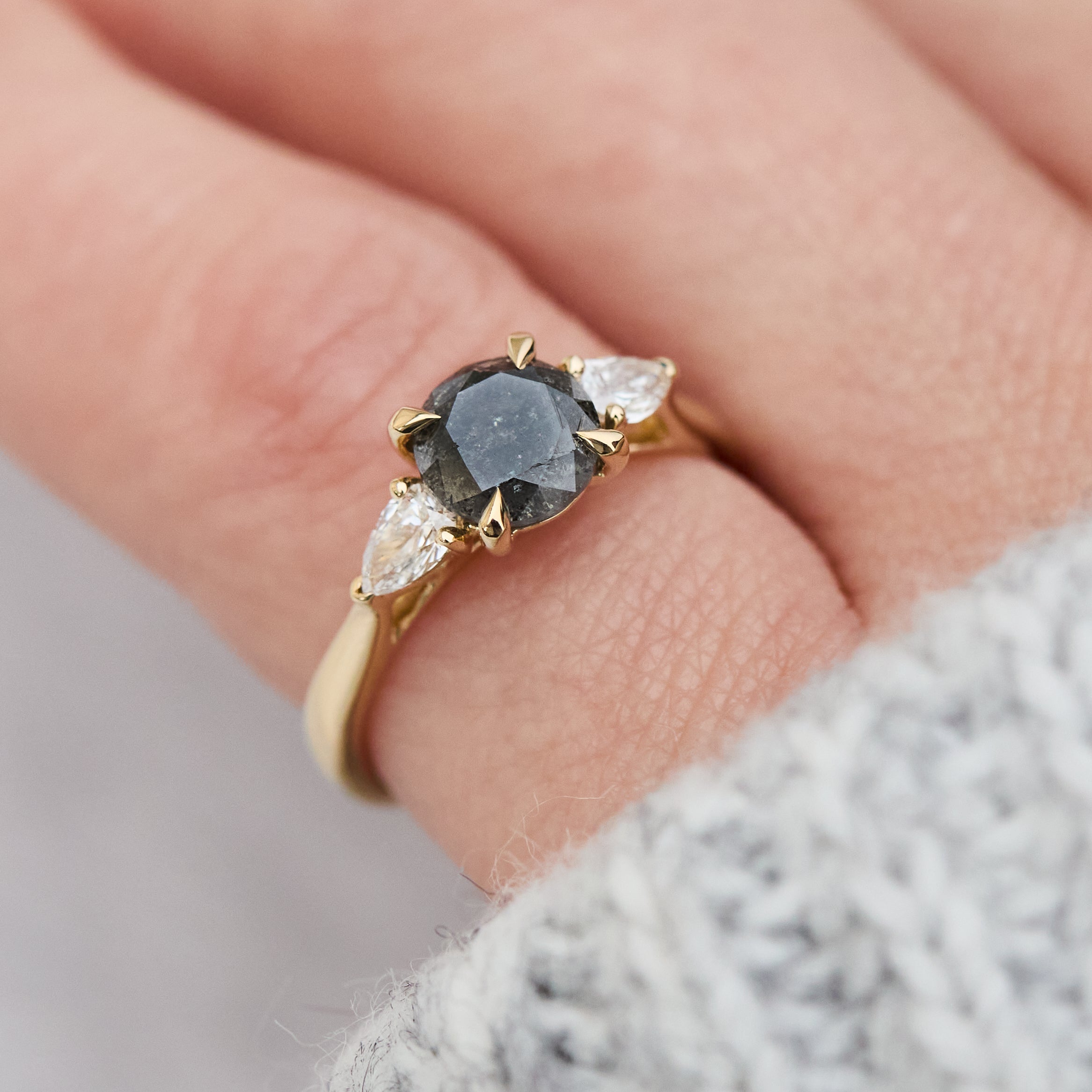 round salt and pepper diamond ring