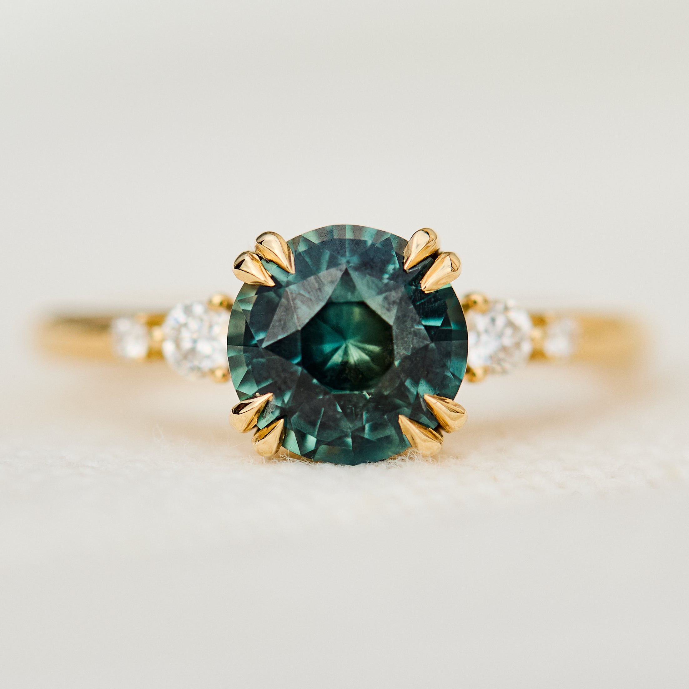 Round Teal Sapphire Engagement Ring