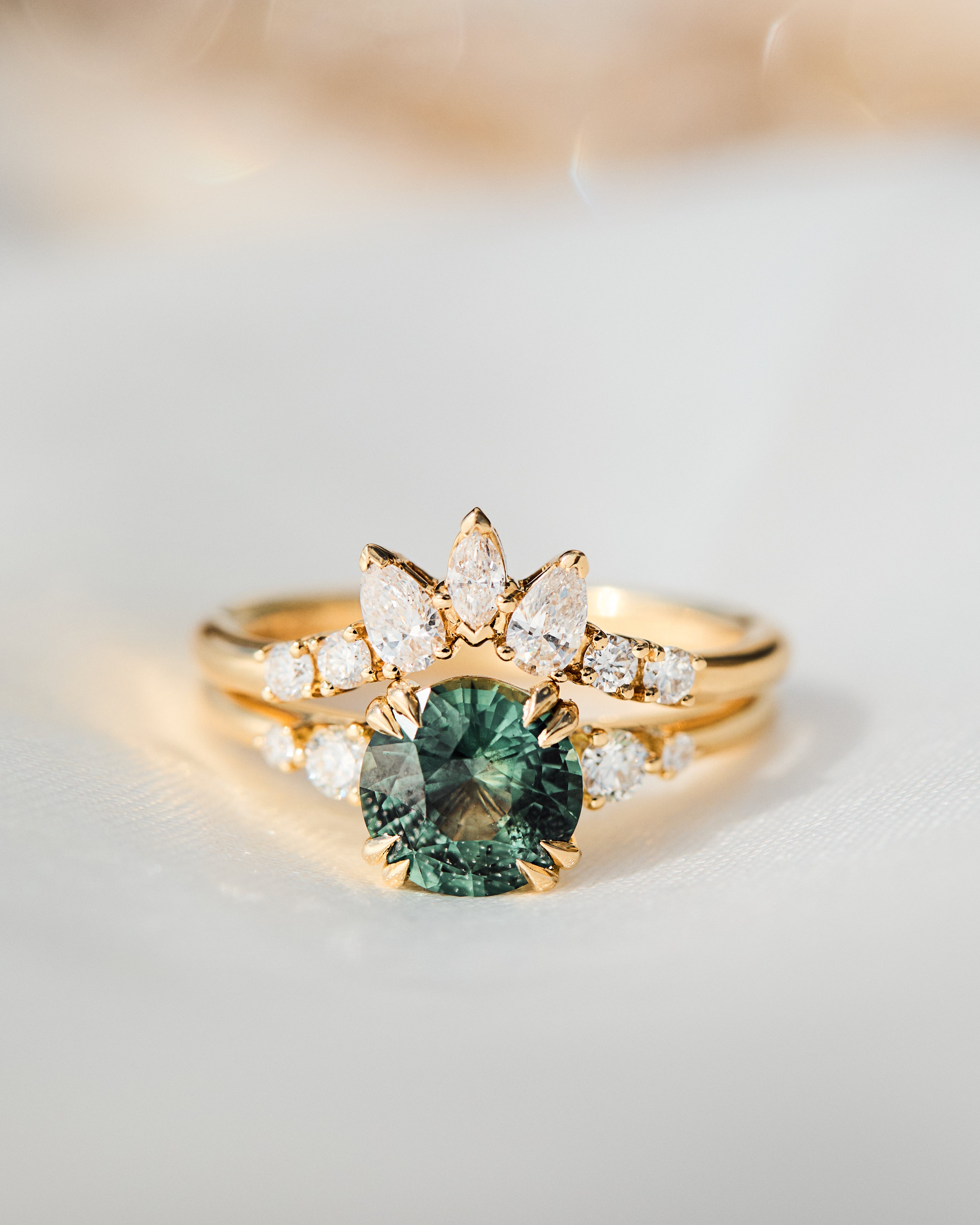 Round Teal Sapphire Engagement Ring