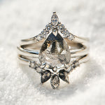 Pear Rose Cut Dark Salt and Pepper Diamond Solitaire Engagement Ring