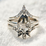 Pear Rose Cut Dark Salt and Pepper Diamond Solitaire Engagement Ring