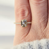 18ct yellow gold salt and pepper cushion cut diamond engagement pavé ring