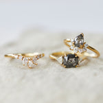 18ct yellow gold salt and pepper pear diamond engagement one-of-a-kind ring