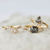 18ct yellow gold salt and pepper pear diamond engagement one-of-a-kind ring