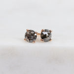Dark and stormy salt and pepper diamond studs set in 18ct rose gold