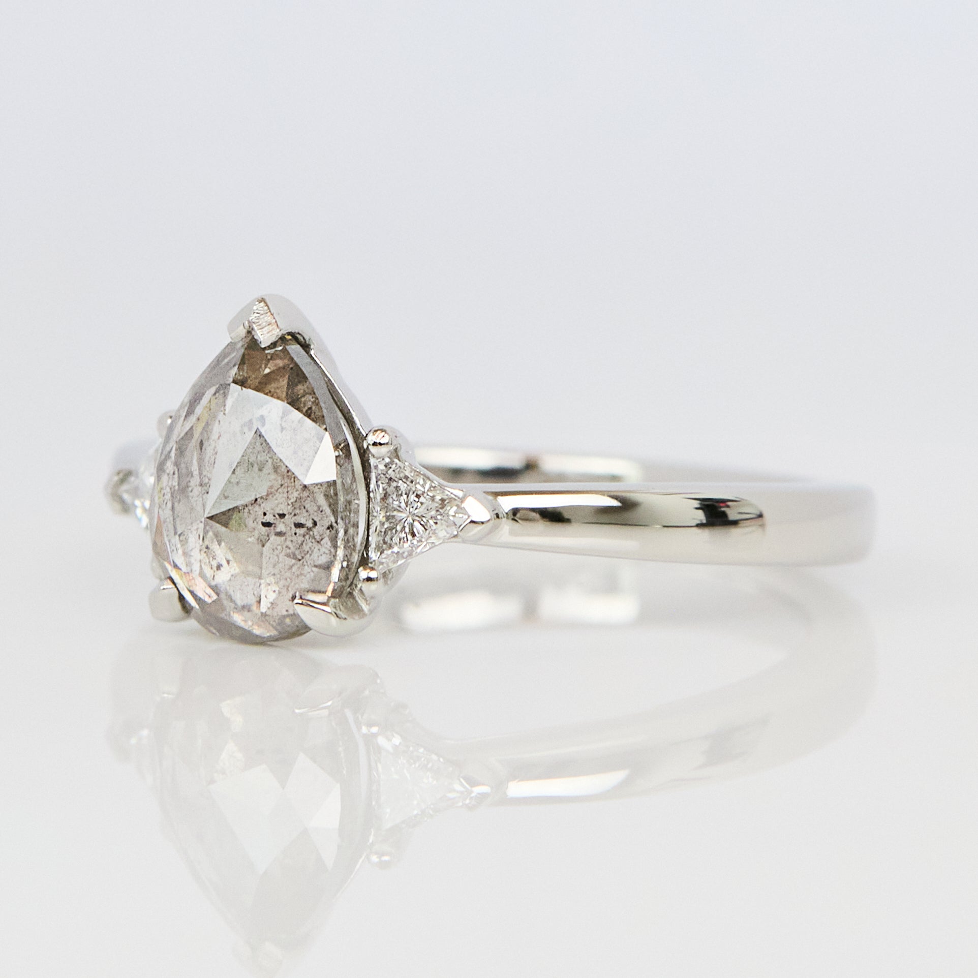 Pear Shape Salt and Pepper Diamond Engagement Ring