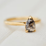 pear shape salt and pepper diamond engagement solitaire ring