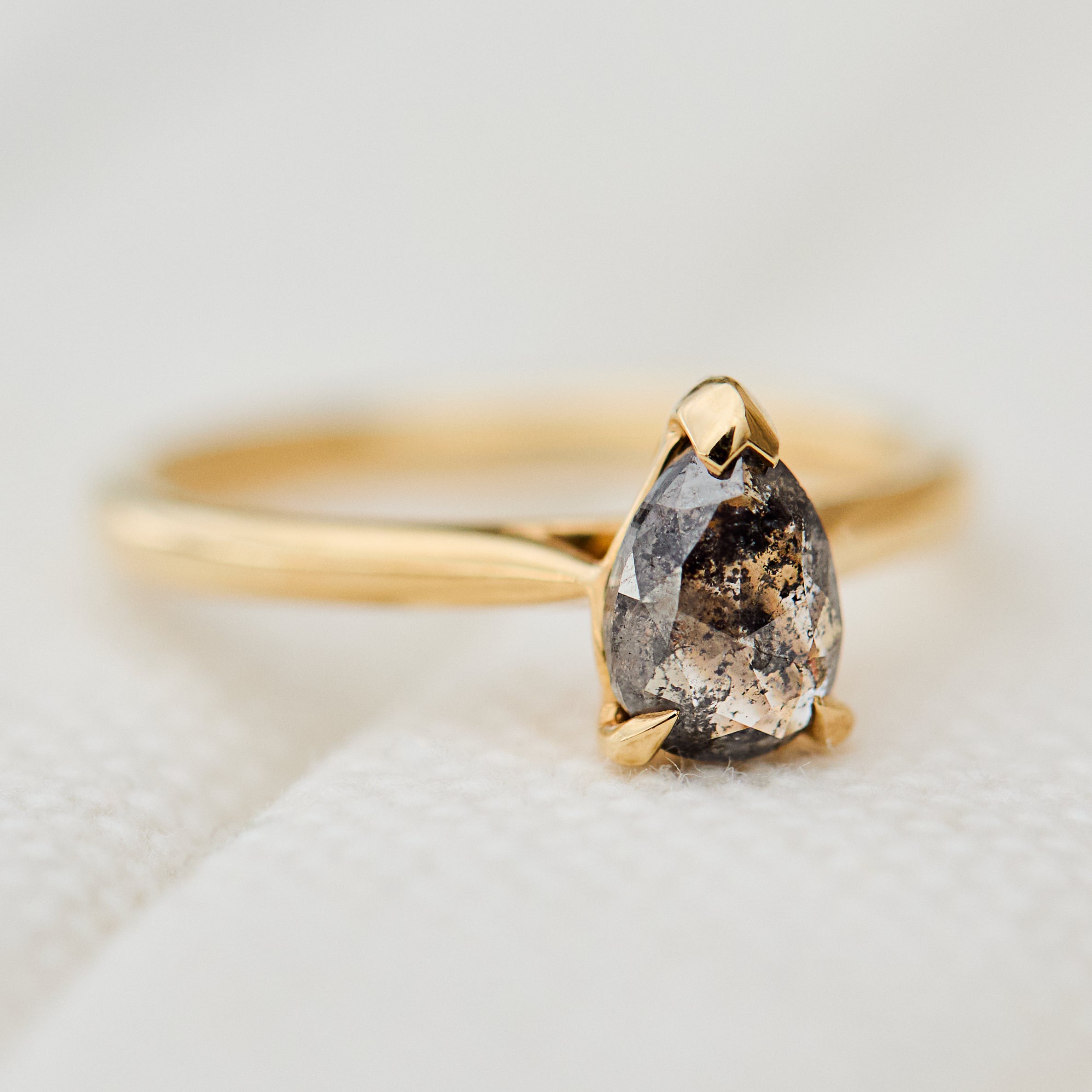 pear shape salt and pepper diamond engagement solitaire ring