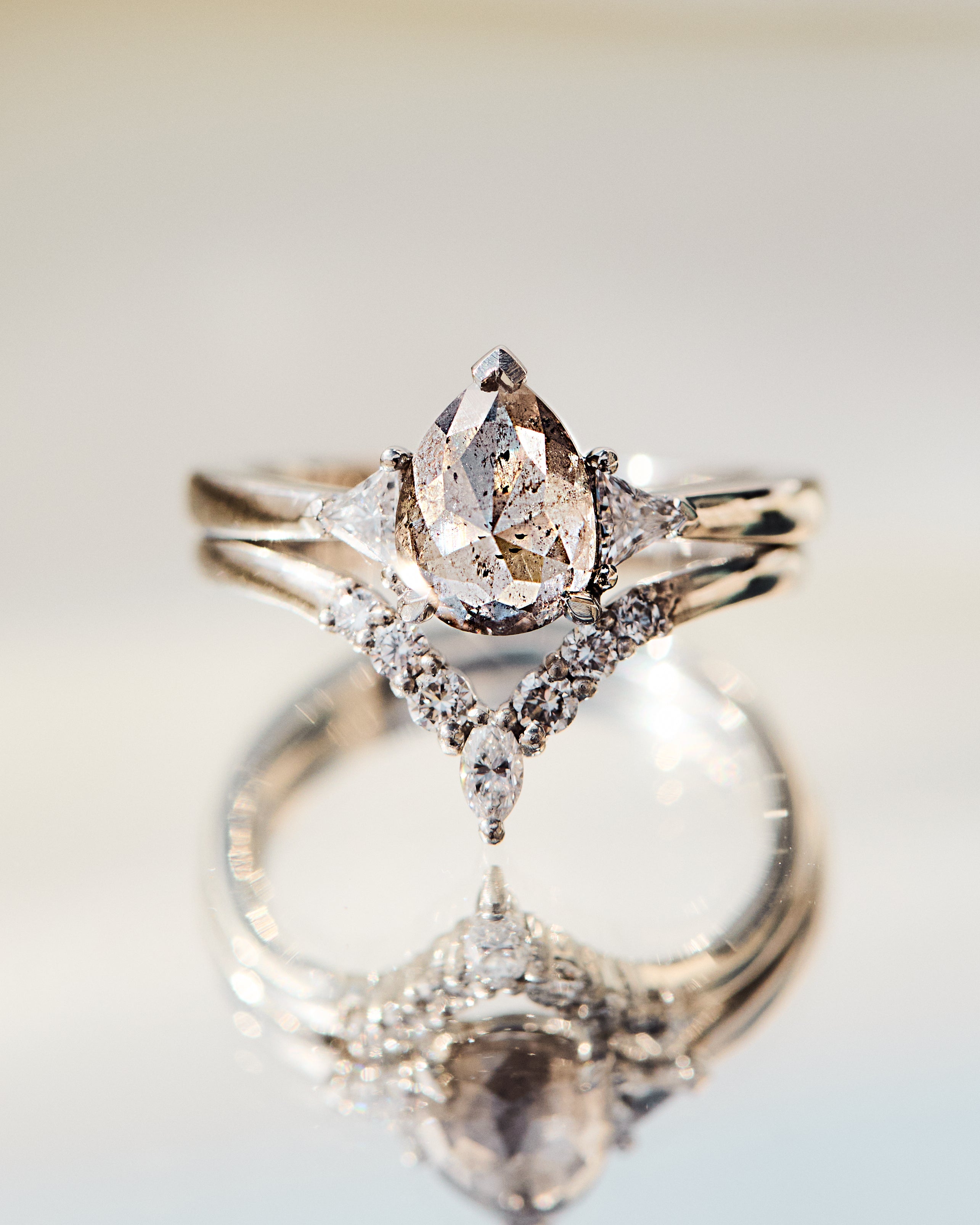 Pear Shape Salt and Pepper Diamond Engagement Ring