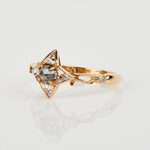 18ct rose gold salt and pepper round rose cut diamond engagement one-of-a-kind ring