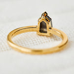 salt and pepper shield shape solitaire diamond ring in yellow gold
