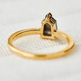 salt and pepper shield shape solitaire diamond ring in yellow gold