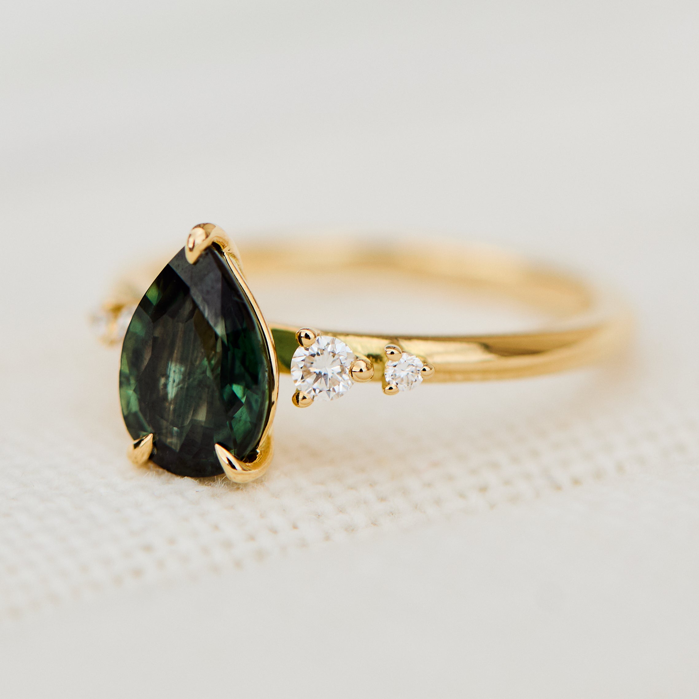 Pear Green Sapphire Engagement Ring