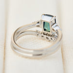 blue teal sapphire and diamond engagement ring stack