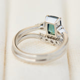 blue teal sapphire and diamond engagement ring stack