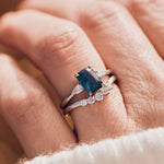 blue teal sapphire and diamond engagement ring stack