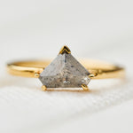 shield shape salt and pepper solitaire ring