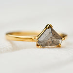 shield shape salt and pepper solitaire ring