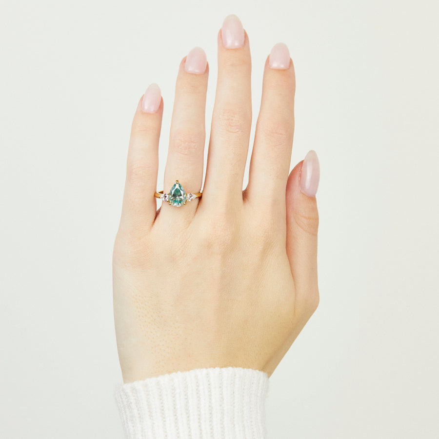 Sophia Perez Jewellery Engagement Ring 2.50ct Pear Green Moissanite Engagement Ring, Luna Setting