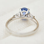 oval sri lankan blue sapphire trilogy platinum engagement ring