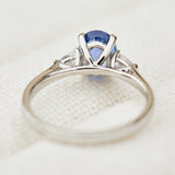 oval sri lankan blue sapphire trilogy platinum engagement ring