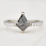 stormy grey kite shape salt and pepper diamond pave engagement ring