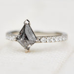 stormy grey kite shape salt and pepper diamond pave engagement ring