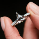 stormy grey kite shape salt and pepper diamond pave engagement ring