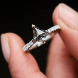 stormy grey kite shape salt and pepper diamond pave engagement ring
