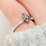 stormy grey kite shape salt and pepper diamond pave engagement ring