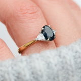 teal blue oval sapphire yellow gold and platinum engagement ring