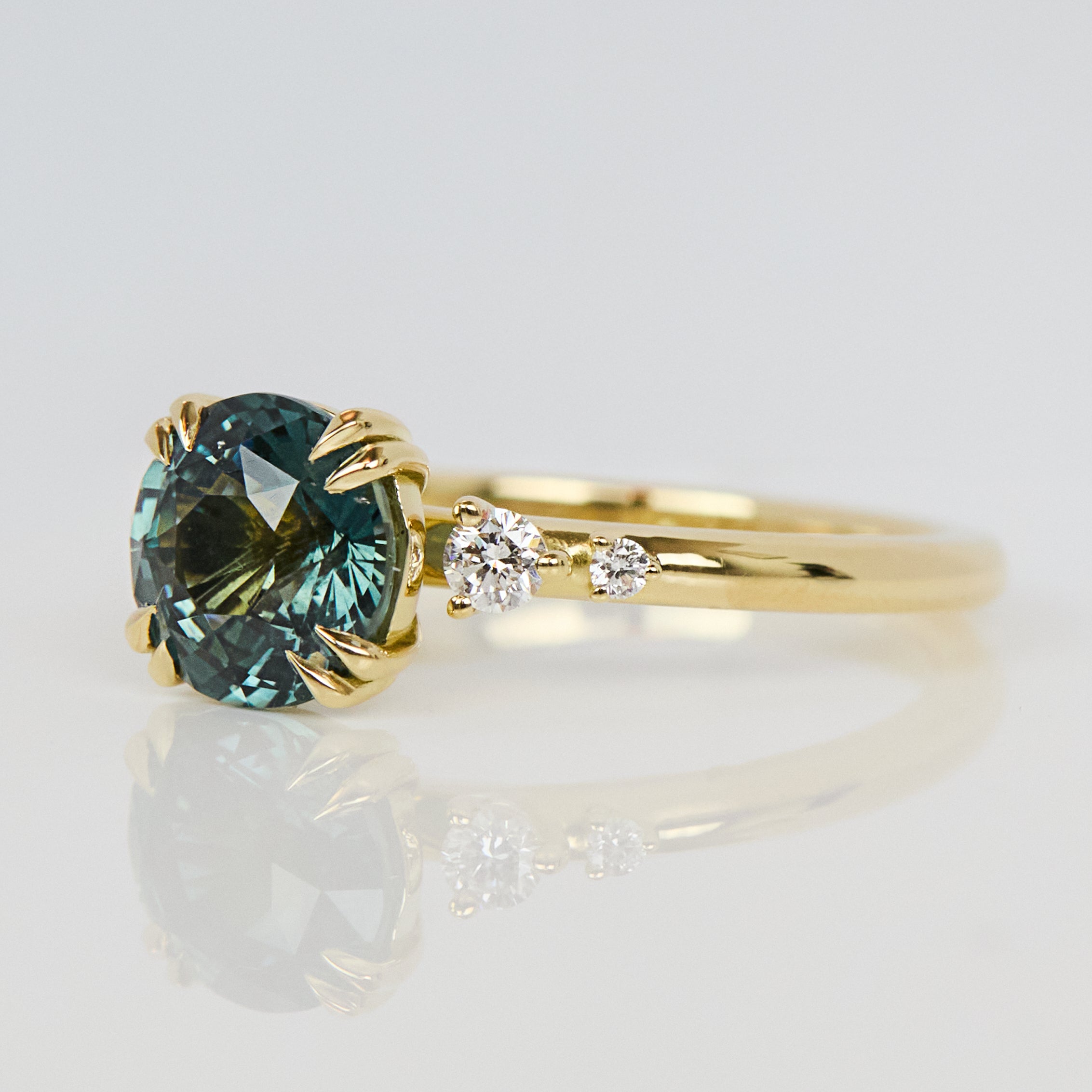 Round Teal Sapphire Engagement Ring