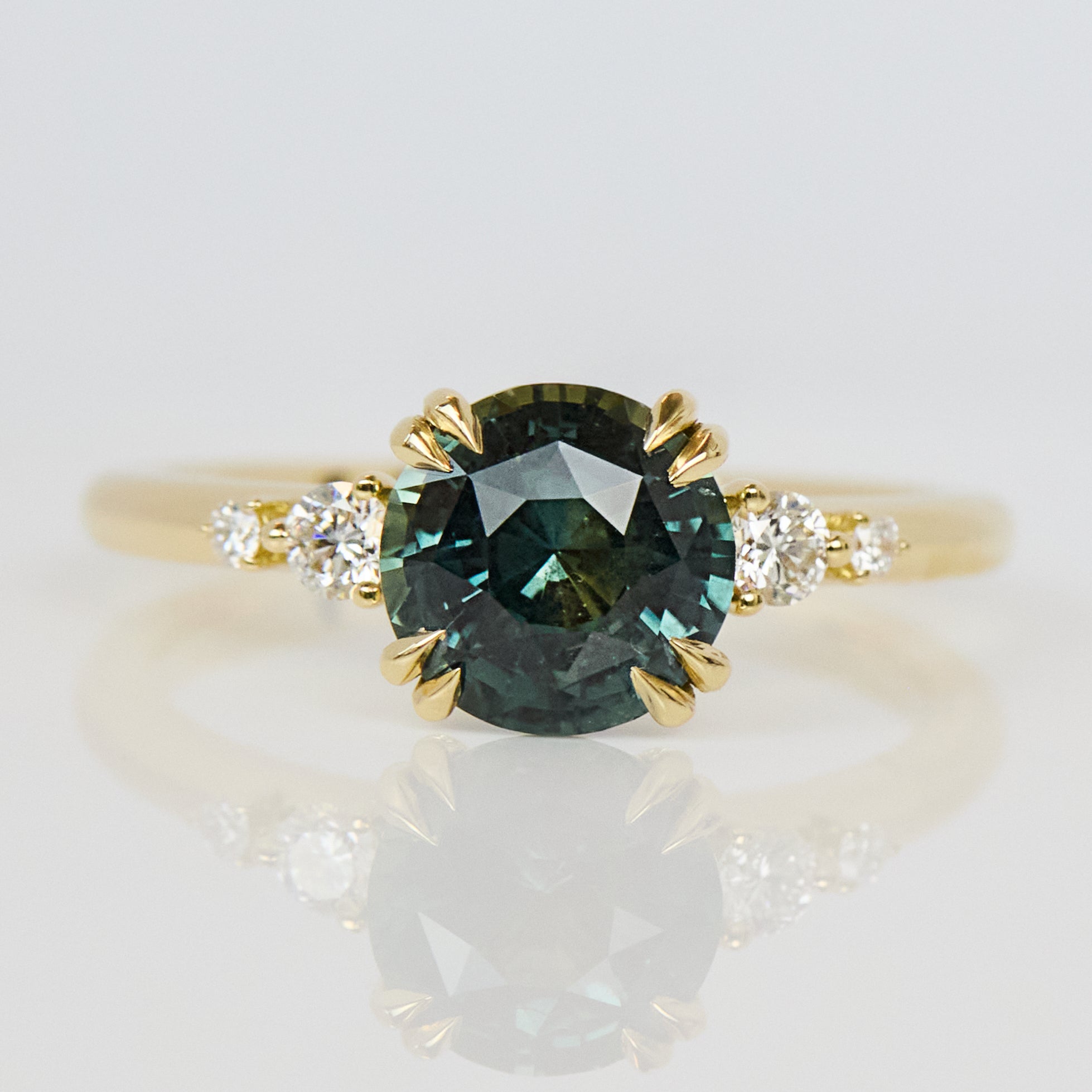 Round Teal Sapphire Engagement Ring