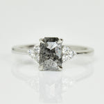 Platinum salt and pepper emerald cut diamond engagement one-of-a-kind ring