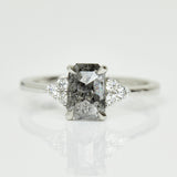 Platinum salt and pepper emerald cut diamond engagement one-of-a-kind ring