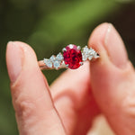 oval lab grown ruby engagement ring in platinum