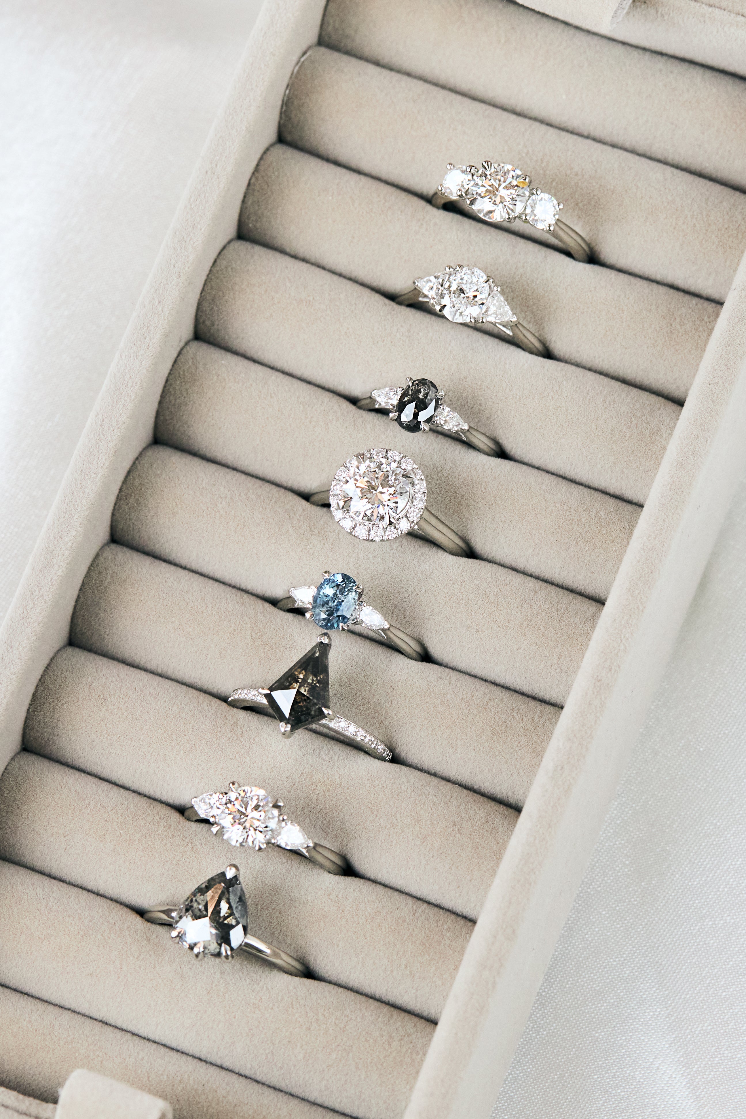 Pear Rose Cut Dark Salt and Pepper Diamond Solitaire Engagement Ring