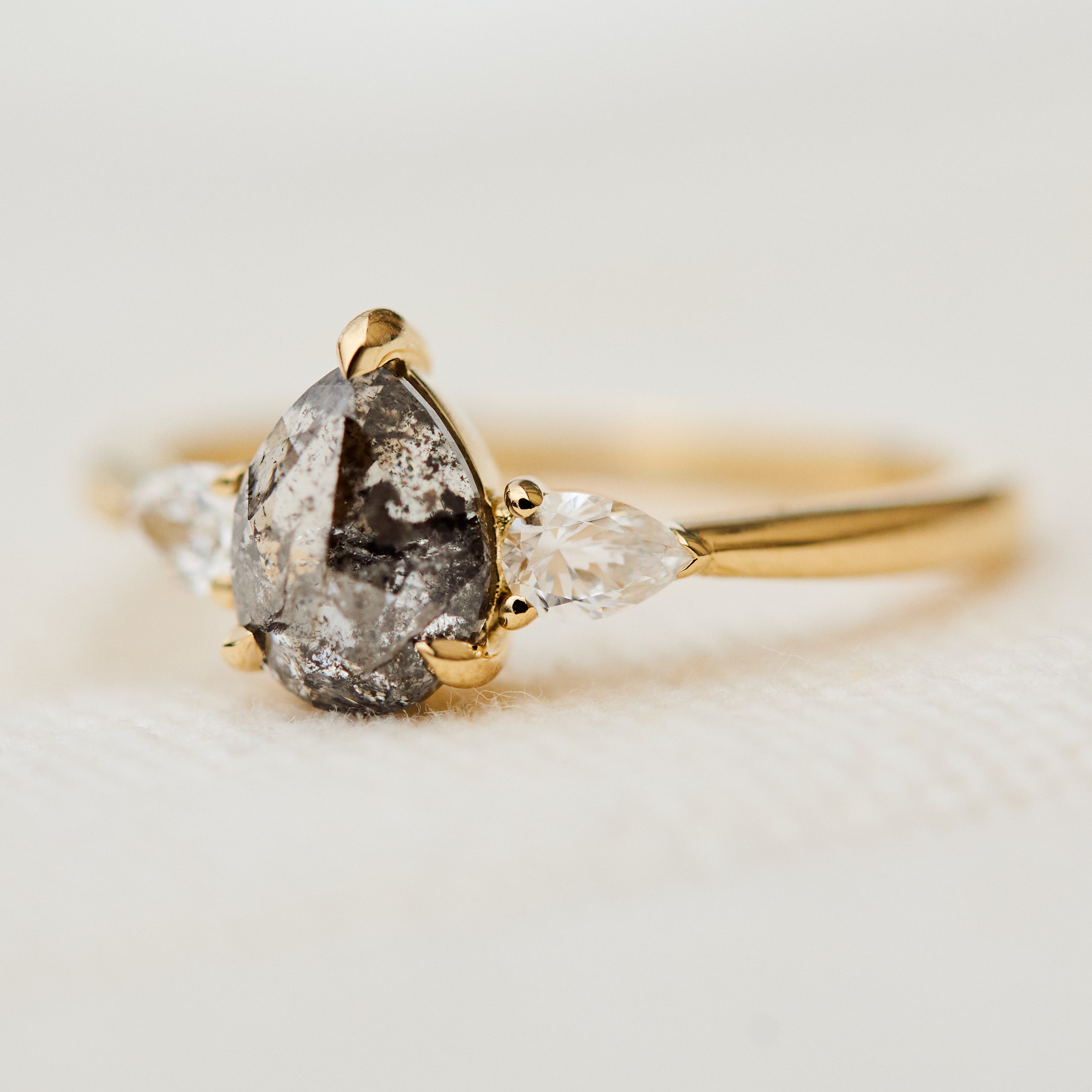 Pear Shape Salt and Pepper Diamond Engagement Ring