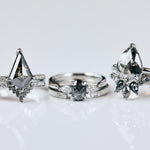 Pear Rose Cut Dark Salt and Pepper Diamond Solitaire Engagement Ring