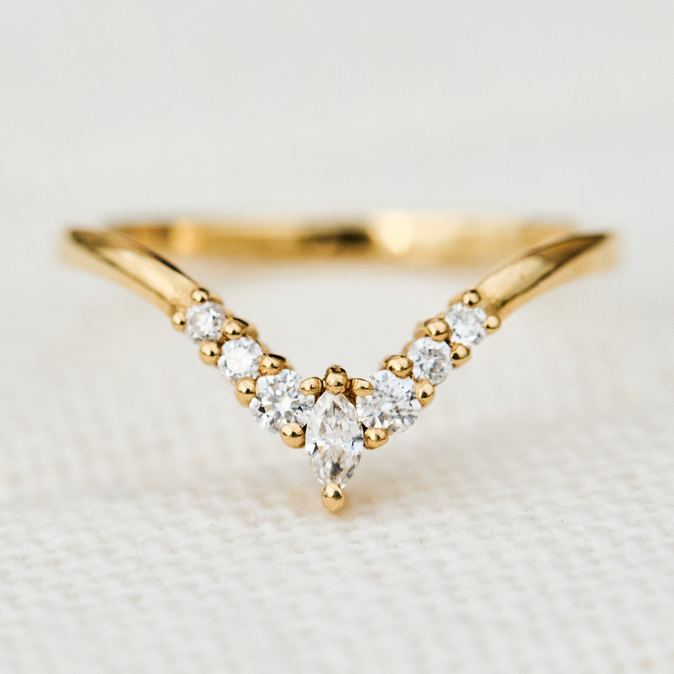 v shape diamond wedding band in yellow gold