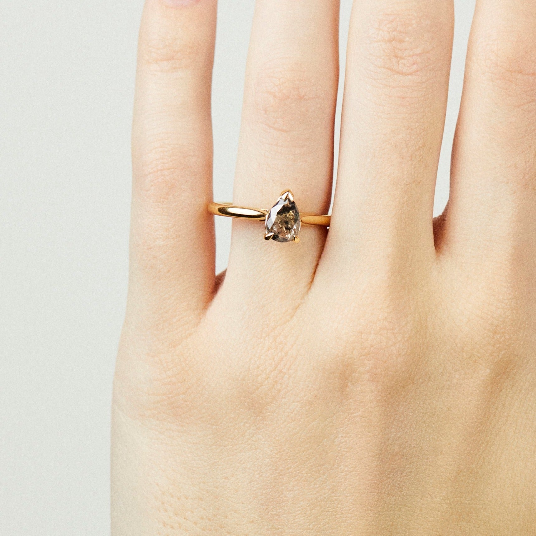 pear shape salt and pepper diamond engagement solitaire ring