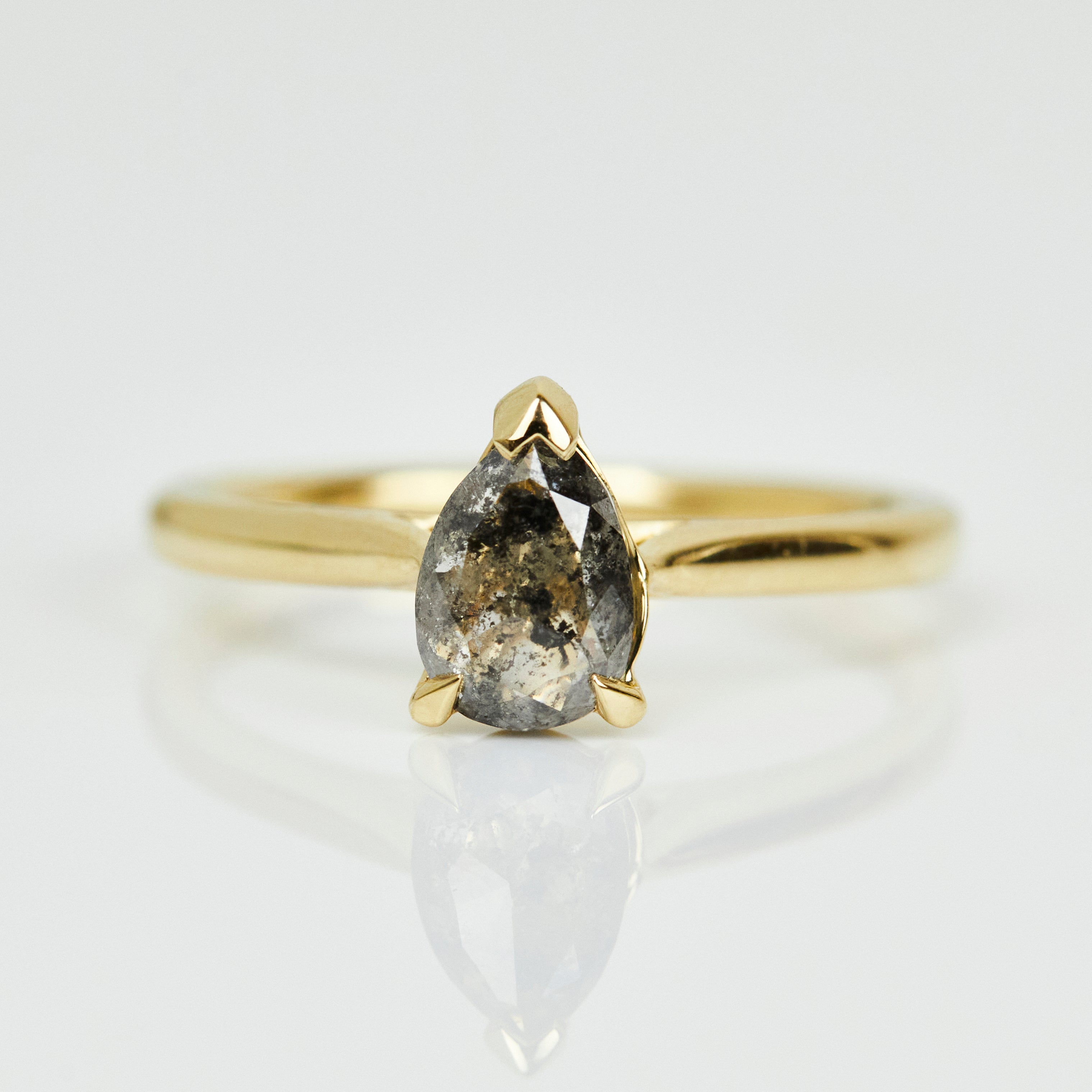 pear shape salt and pepper diamond engagement solitaire ring