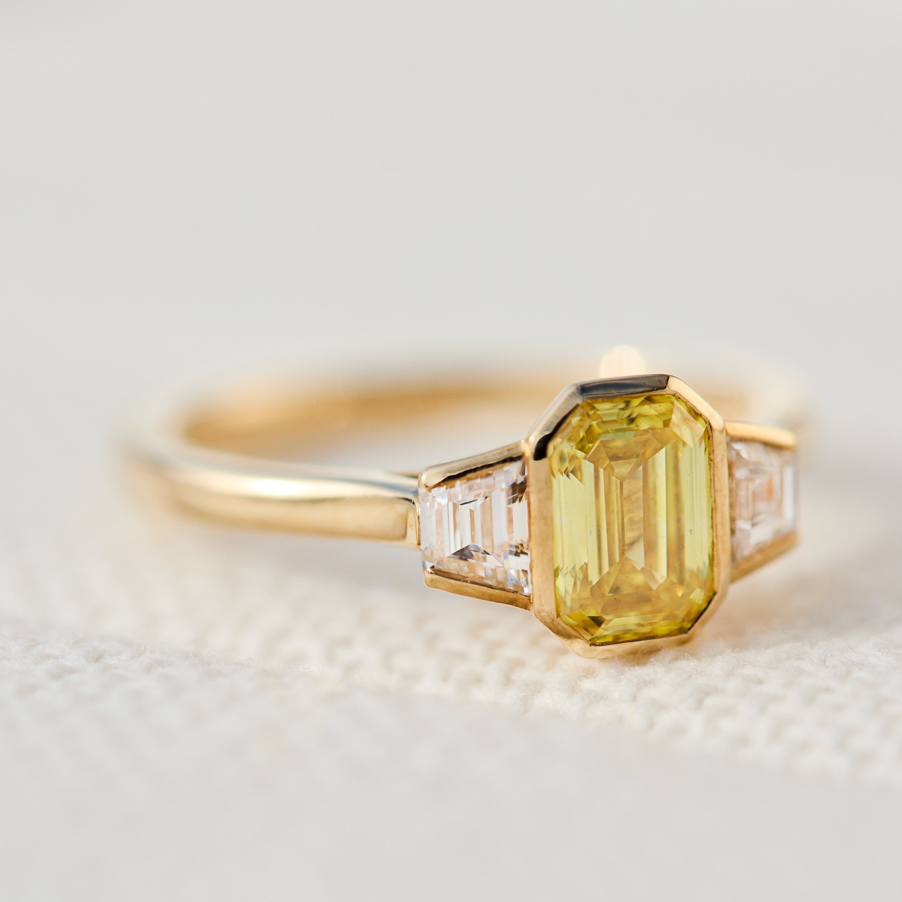 Emerald Cut Lab-Grown Yellow Diamond Engagement Ring, One Of A Kind