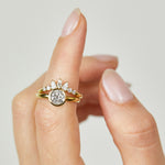 18ct yellow gold salt and pepper round brilliant cut diamond engagement bezel ring