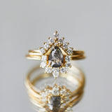 18ct yellow gold salt and pepper pear diamond engagement one-of-a-kind ring