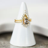 18ct yellow gold salt and pepper pear diamond engagement one-of-a-kind ring